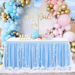 Lofaris LED Lights Blue Tulle Banquet Table Skirt Tablecloth
