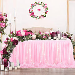 Lofaris LED Lights Pink Tulle Banquet Table Skirt Tablecloth
