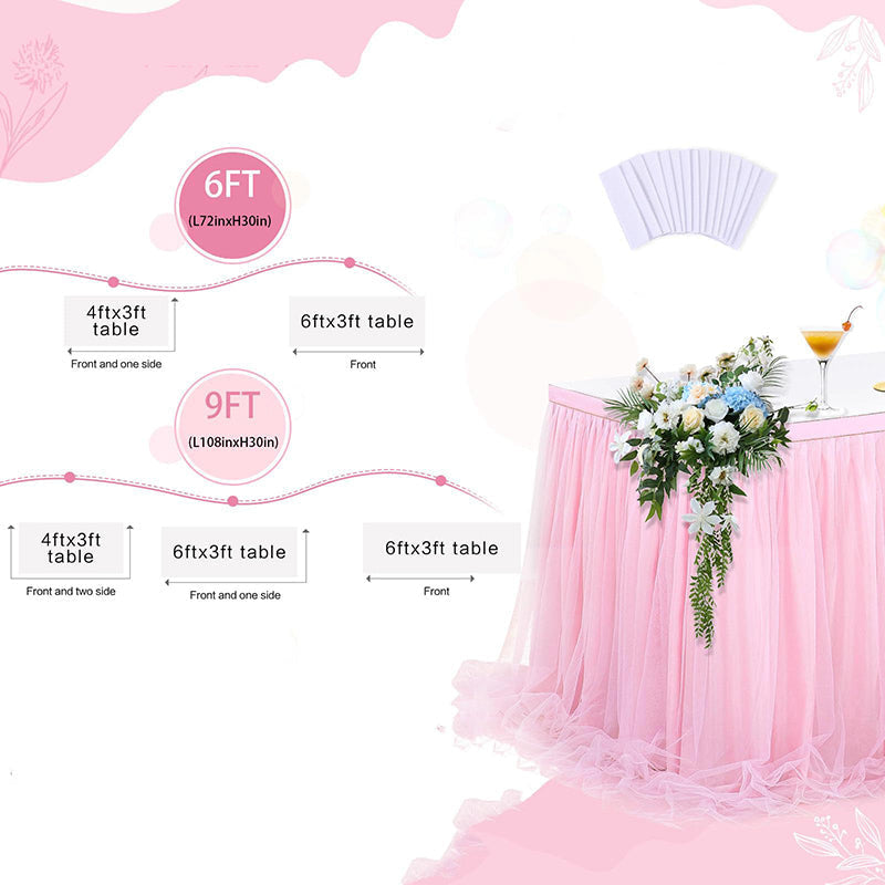 Lofaris LED Lights Pink Tulle Banquet Table Skirt Tablecloth