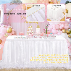Lofaris LED Lights White Tulle Banquet Table Skirt Tablecloth