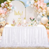 Lofaris LED Lights White Tulle Banquet Table Skirt Tablecloth