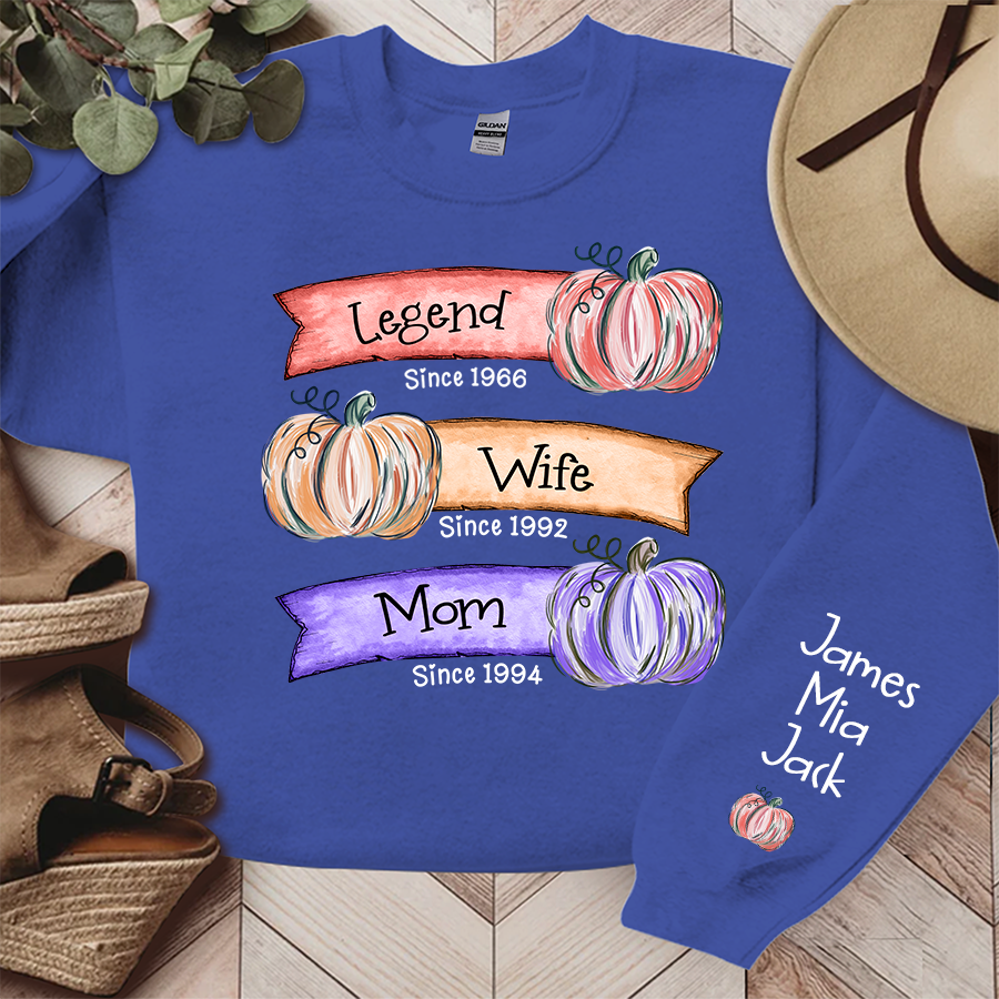Lofaris Legend Wife Mom Colorful Pumpkins Custom Sweatshirt