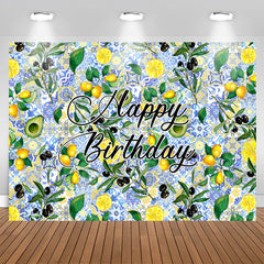 Lofaris Lemon Avocado Blue Delicate Pattern Birthday Backdrop