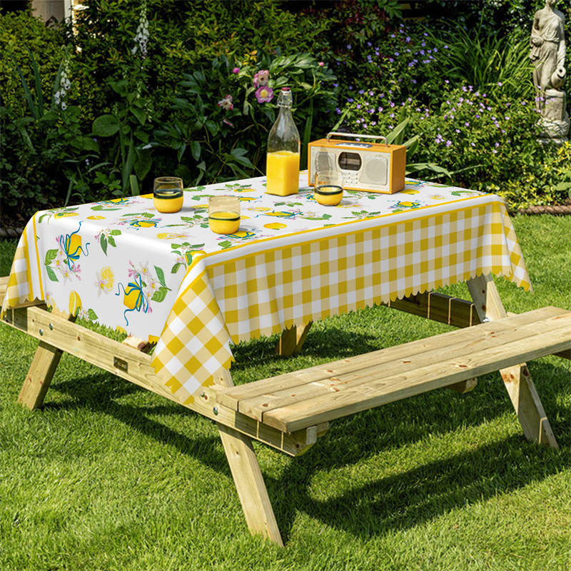 Lofaris Lemon Yellow Plaid Rectangle Tablecloth for Kitchen