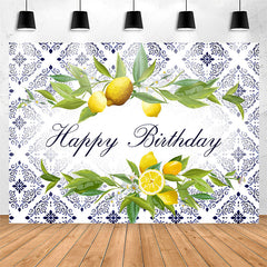 Lofaris Lemons Indigo Vine Pattern Happy Birthday Backdrop