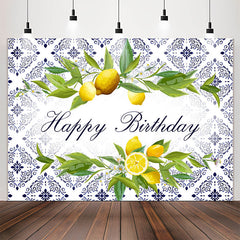 Lofaris Lemons Indigo Vine Pattern Happy Birthday Backdrop