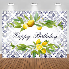 Lofaris Lemons Indigo Vine Pattern Happy Birthday Backdrop