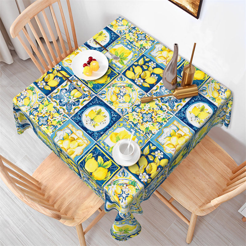 Lofaris Lemons Prints Yellow Blue Plaid Square Tablecloth