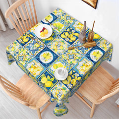 Lofaris Lemons Prints Yellow Blue Plaid Square Tablecloth
