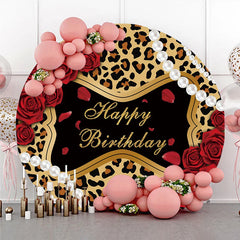 Lofaris Leopard Floral Pearl Circle Happy Birthday Backdrop