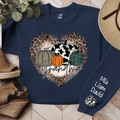 Lofaris Leopard Heart Fall Pumpkin Grandma Custom Sweatshirt