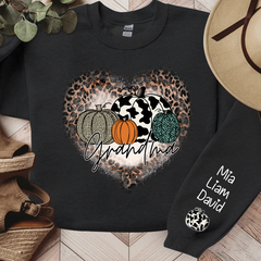 Lofaris Leopard Heart Fall Pumpkin Grandma Custom Sweatshirt