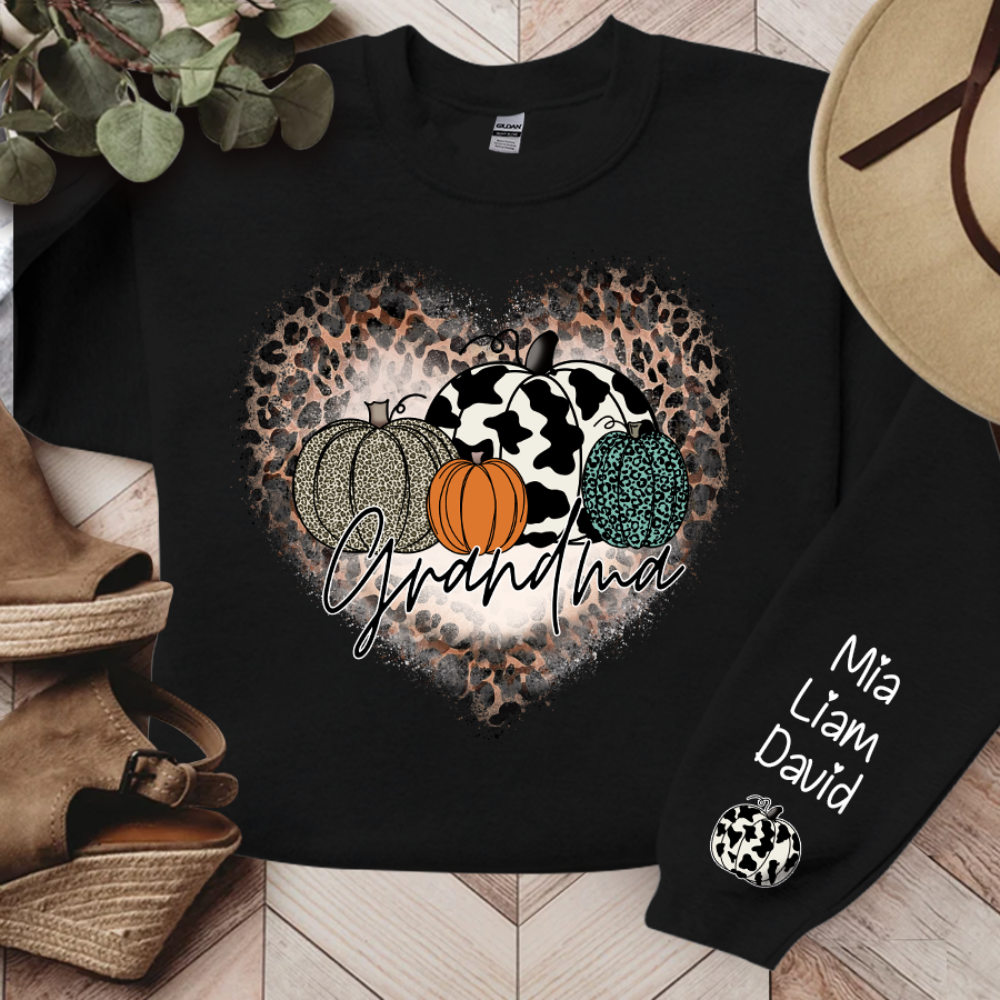 Lofaris Leopard Heart Fall Pumpkin Grandma Custom Sweatshirt