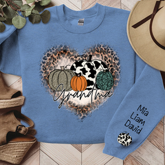Lofaris Leopard Heart Fall Pumpkin Grandma Custom Sweatshirt