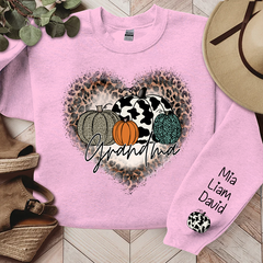 Lofaris Leopard Heart Fall Pumpkin Grandma Custom Sweatshirt