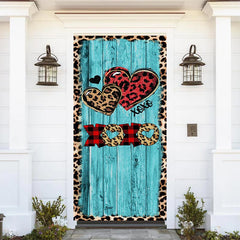 Lofaris Leopard Hearts Blue Wood Valentines Day Door Cover