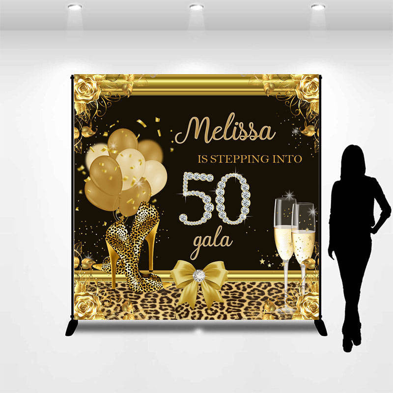 Lofaris Leopard Heels Golden Floral Custom Birthday Backdrop