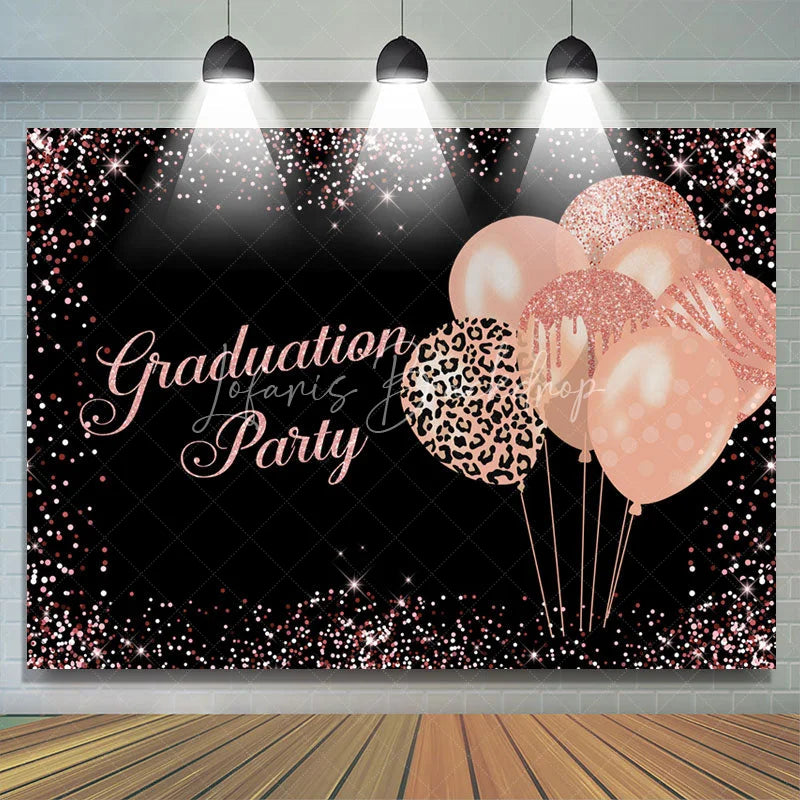 Lofaris Leopard Pink Glitter Balloon Graduation Backdrop
