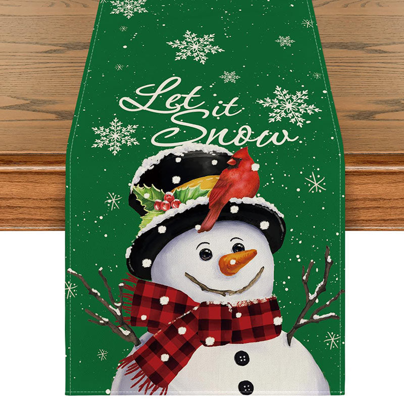 Lofaris Let It Snow Cute Snowman Red Christmas Table Runner
