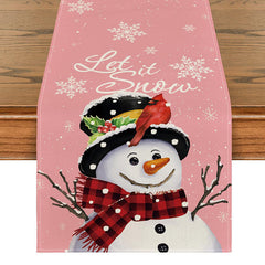 Lofaris Let It Snow Cute Snowman Red Christmas Table Runner