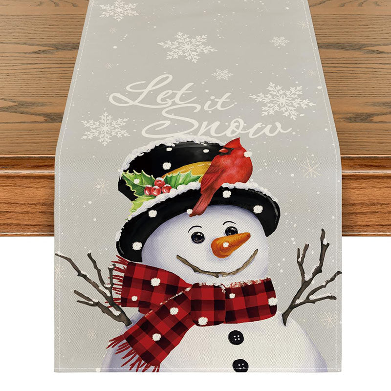 Lofaris Let It Snow Cute Snowman Red Christmas Table Runner