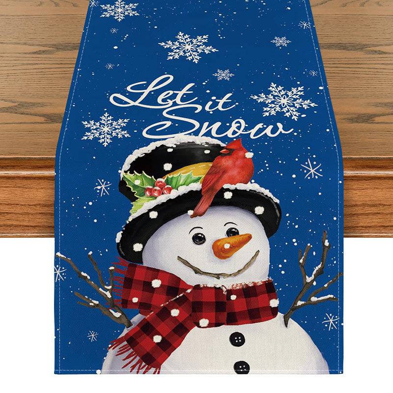 Lofaris Let It Snow Cute Snowman Red Christmas Table Runner