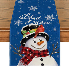 Lofaris Let It Snow Cute Snowman Red Christmas Table Runner