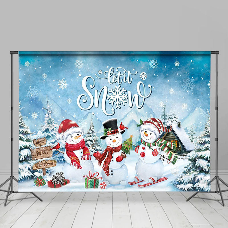 Lofaris Let It Snow Mountain Snowman Pine Winter Backdrop