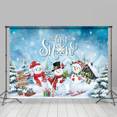 Lofaris Let It Snow Mountain Snowman Pine Winter Backdrop