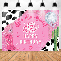 Lofaris Lets Go Girls Pink Cowgirl Happy Birthday Backdrop
