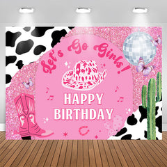 Lofaris Lets Go Girls Pink Cowgirl Happy Birthday Backdrop
