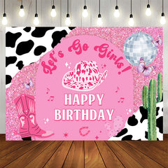 Lofaris Lets Go Girls Pink Cowgirl Happy Birthday Backdrop