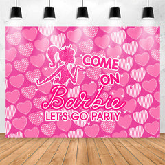 Lofaris Lets Go Party Barbie Theme Pink Heart Backdrop