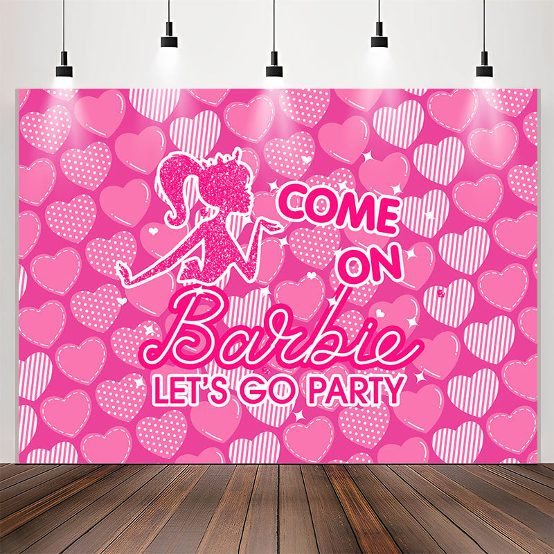 Lofaris Lets Go Party Barbie Theme Pink Heart Backdrop