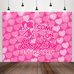 Lofaris Lets Go Party Barbie Theme Pink Heart Backdrop