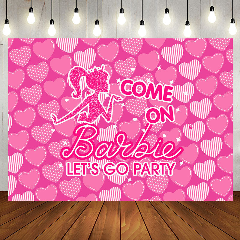 Lofaris Lets Go Party Barbie Theme Pink Heart Backdrop