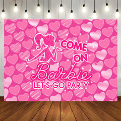 Lofaris Lets Go Party Barbie Theme Pink Heart Backdrop