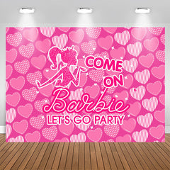 Lofaris Lets Go Party Barbie Theme Pink Heart Backdrop
