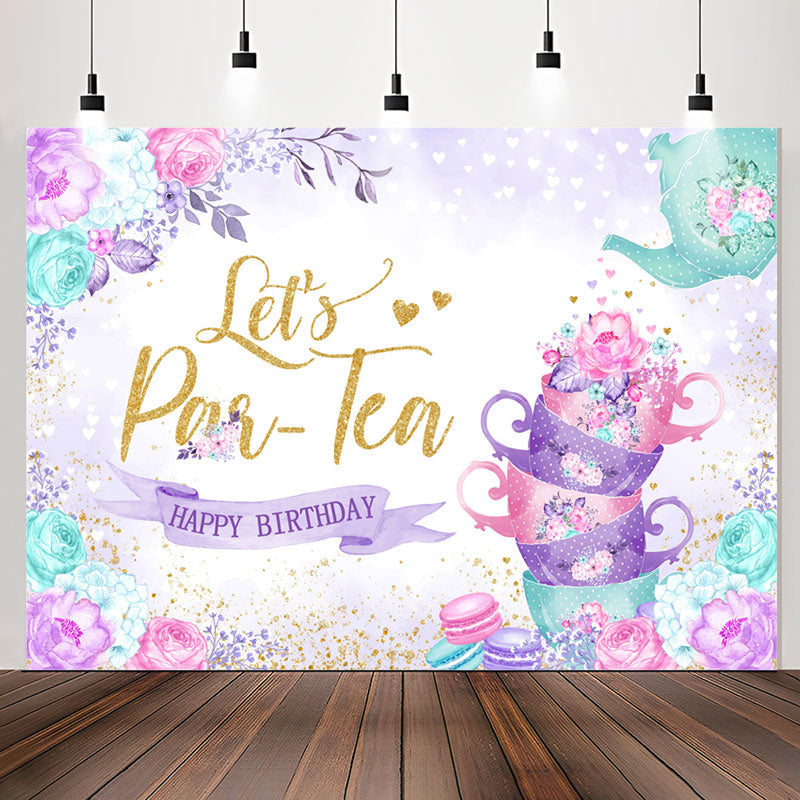 Lofaris Lets Parten Cups Floral Happy Birthday Backdrop