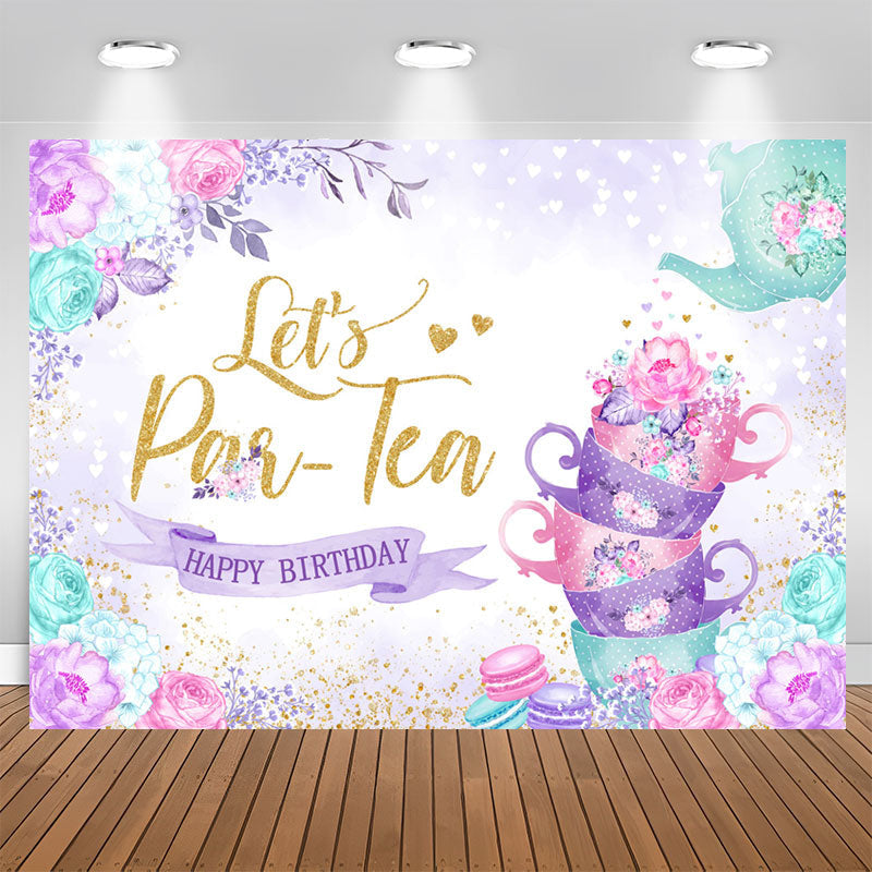 Lofaris Lets Parten Cups Floral Happy Birthday Backdrop
