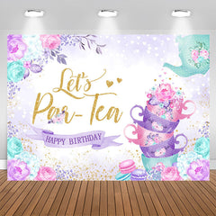 Lofaris Lets Parten Cups Floral Happy Birthday Backdrop
