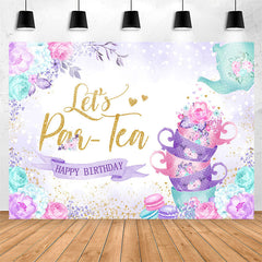 Lofaris Lets Parten Cups Floral Happy Birthday Backdrop