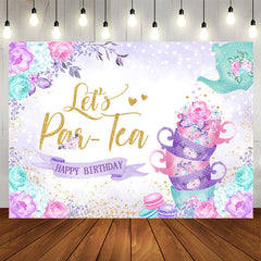 Lofaris Lets Parten Cups Floral Happy Birthday Backdrop