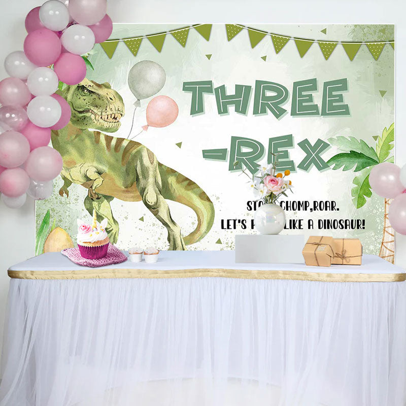 Lofaris Lets Party Like Dinosaur Green 3Rd Birthday Backdrop