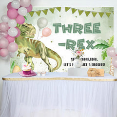 Lofaris Lets Party Like Dinosaur Green 3Rd Birthday Backdrop