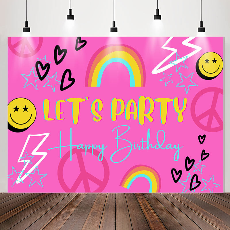 Lofaris Lets Party Rainbow Pink Happy Birthday Backdrop
