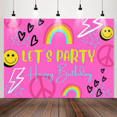 Lofaris Lets Party Rainbow Pink Happy Birthday Backdrop