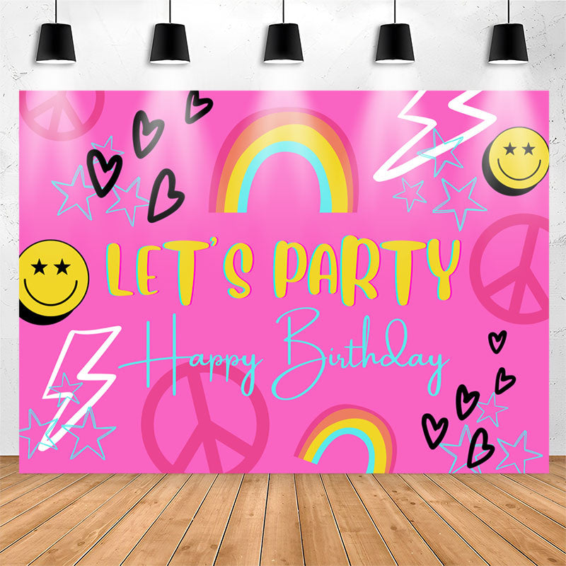 Lofaris Lets Party Rainbow Pink Happy Birthday Backdrop