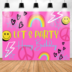 Lofaris Lets Party Rainbow Pink Happy Birthday Backdrop