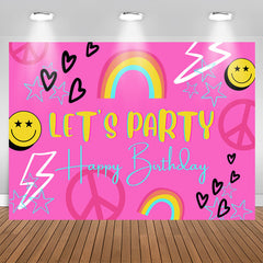 Lofaris Lets Party Rainbow Pink Happy Birthday Backdrop